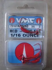 VMC Red Bug Eye 2/0 1/16 oz. 7316TR/BG/RD Bugeye Hooks 3 hooks per pack Red