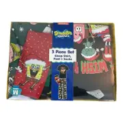 SpongeBob SquarePants 3-Piece Set Sleep Shirt, Pants, Socks Christmas Theme MED