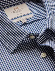 Hawes & Curtis Non Iron Navy & White Gingham Check Extra Slim Fit Shirt Size: 16" collar, 36" sleeve
