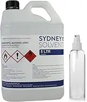 Sydney Solvents Isopropyl Alcohol 100% 5L + 250ml Spray Bottle – High Purity Cleaner for Home & Industrial Use – Fast Drying, Streak-Free Cleaning