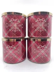 bath and body works (4 Pc) CHISTMAS CABIN 3 Wick Candle 14.5 Oz New!