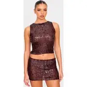 Chocolate Brown Sequin Long Top, Choc Brown