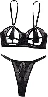 [ZHONGZD] Female Roleplay Sexy Bra with Hollow Tassels Panties Sexy Lingerie Set