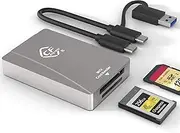 CFexpress Type B Card Reader, USB 3.2 Gen 2 10Gpbs, Compatible with CFexpress Type B Card/SD Memory Card, Dual-Slot Portable Aluminum CFexpress Card Adapter Support Windows/Android/Mac OS/Linux