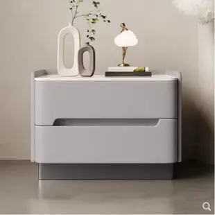 床頭櫃 輕奢簡約 現代臥室 實木岩板儲物櫃 小型 意式床頭收納櫃子