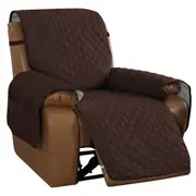 Recliner Sofa Cover with Pocket, Slipcovers Reversible Washable Elastic Adjustable Strap for home(1 Seater, Brown)