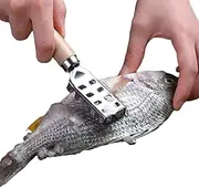 Fish Descaler Tool - Stainless Steel Fish Scale Scraper | Metal Scraper Kitchen Cleaning Tool with Wooden Handle for Cooking Scaling Filleting Men Women Home Restaurant Camping