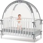 Crib Tent to Keep Baby from Climbing Out - Crib Net to Keep Baby in - Mesh Crib Climbing Prevention, Pop Up Baby Crib Tent, Two-Way Self-Locking Metal Zipper (Grey, Lager)