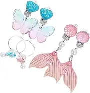 CORHAD 3 Pairs Clip Earrings Set for Non Pierced Ear Accessories with Cute Mermaid and for Adorable Jewelry