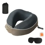Adjustable Travel Pillows with Storage Bag Memory Foam Travel Neck Pillow with Sleeping Mask Earplugs