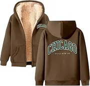 Full Zip Hoodie Unisex Oversized Thick Fleece Lined Jacket Hoodies Chicago Letter Sweatshirt Heavyweight Sherpa Hoodie