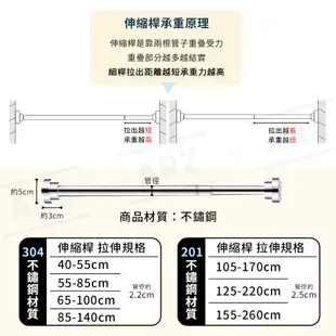 304不鏽鋼 伸縮桿【ARZ】【D095】免打孔晾衣桿 門簾桿 浴簾桿 曬衣桿 落地窗桿 吊衣桿 防水 掛衣桿 收納桿