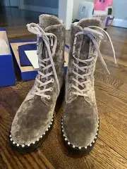 stuart weitzman boots Womens Allie Sz 5 Combat Military Brown Rose Sport Velvet