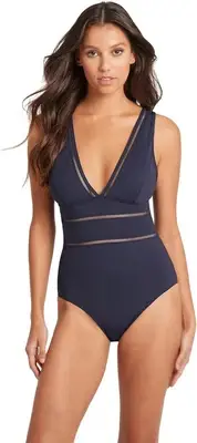 SEA LEVEL SWIM X1009 Essentials Spliced One-Piece Night Sky Size 12
