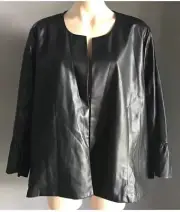 TAKING SHAPE TS Jacket Black Pleather Collarless 3/4 Sleeve Ladies Plus Sz XL 24
