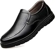 WEISIDA Summer Hollow Men's Shoes Breathable Sets of feet Middle-Aged dad Leather Shoes Perforated Hole Sandals Men's Casual Shoes(Black Hollow Out,40)
