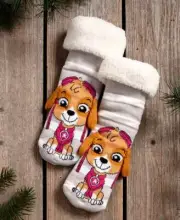 1 Pair Boy Girl Kids Plush Lined Slipper Socks Skye Paw Patrol Show Nickelodeon
