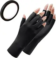 Corigly UV Gloves for Nails: UPF 50+ UV Protection Fingerless Gloves with U V tapefor Manicures, Anti UV Nail Gloves for UV Gel Nail Lamp Light Skin Care, Outdoor Sports (Black)