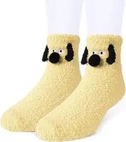 Violet Mist Mens Fuzzy Socks Cozy Fluffy Winter Warm Slipper Socks Funny Dog Microfiber Soft Home Sleeping Socks for Men Boys