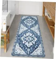 Vintage Bathroom Runner Boho Non-Slip Long Bath Mat Oriental 24x59 inch Blue