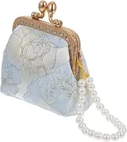 [FOMIYES] Portable Pearl Wallet Bag Evening Weddings Clutch Purses Bachelorette Stylish Floral Embroidery Elegant Bridesmaid Women Formal Woman Bridal Lady Classy Vintage Purse Metal Blue