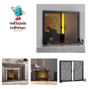 Fireplace Screen with Hinged Doors Cast Iron Border Sturdy Steel Frame Durabl...