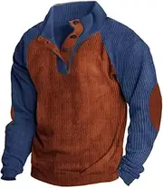 Mens Corduroy Sweatshirts Button Down Pullover Tops Mock Neck Henley Shirt Long Sleeve Retro Casual Polo Shirts