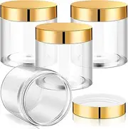 Patelai 4 Pieces Round Clear Wide-mouth Leak Proof Plastic Container Jars with Lids for Travel Storage Makeup Beauty Products Face Creams Oils Salves Ointments DIY Making or Others (Gold,8 Ounce)
