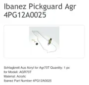 Ibanez clear pick guard 4PG12A0025 AGR