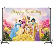 Princesses Theme Birthday Party Banner Backdrop - Kids Girls Birthday Photography Background Party Decorations