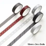 Japan Washi Tape - Geometry Lines and Circles 5 Rolls set 10mmx3mx5 rolls MT434