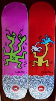 2 Keith Haring Skateboard Deck LOT Alien Workshop AVE DILL Basquiat Banksy Hawk