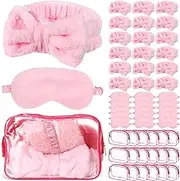 Hoteam 54 Pcs Sleepover Party Supplies 18 Pink Bow Makeup Headbands 18 Plush Sleep Eye Masks 18 Clear Cosmetic Bags Spa Party Favors for Girl Women Spa Birthday Bachelorette Slumber Favors Gifts