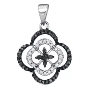 14k White Gold Black Diamond Quatrefoil Cluster Pendant 1/4 Cttw
