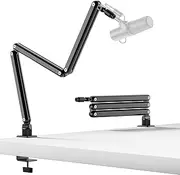 TODI Mic Arm, Microphone Arm Rotatable for Light Mics, Storable Desk Mic Stand for Bear 3LB with Mount Clamp, Mic Stand Boom Arm with Cable Channel with 3/8'' 5/8'' Thread for Podcast, Gaming