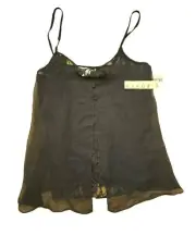 Josie Natori Black Sheer Lace Overlay Camisole Top Size Medium Fly-away Babydoll