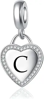 [LSxAB] Initial A-Z Letter Love Heart Alphabet Dangle Charms Compatible with Pandora Charm Bracelets for Women