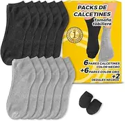 [The Inventions Emporium] Pack of 6 Ankle Socks or Regular Grey Socks + 6 Black Ankle Socks + 2 Toe Protectors - Toe Protector - Toe Protection - Toe Socks - Work Socks for Men