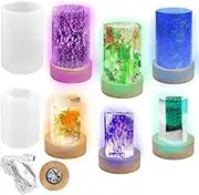 AFUNTA 2 PCS Resin Molds Silicone, Cylindrical Epoxy Resin Mold, Hexagonal Resin Mold and Wooden Glowing Base with USB Power for DIY Desk Decorate Table Lamp Home Decorate