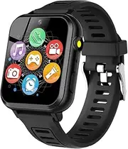 Smart Watch for Kids with 16 Puzzle Games 1.44" HD Touchscreen Camera Video Music Player Pedometer Alarm Clock Calculator Torch Sport Band Educational Learning Toys Gifts for Age 3-12 Boy Girl (Black)