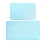 2 Pcs Memory Foam Bathroom Mat Non Slip Soft Bath Rugs Blue 40x60cm+50x80cm