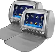 Elinz 2x 9" Grey Touch Screen Car Headrest DVD Player Monitor Pillow 1080P 8 Bits Games USB SD MMC Card Slot Sony Lens Headphones & Car Charger More Video Format Built-in Speaker, Cover Zipper, Secondhand Signal, OSD, FM Transmitter, IR Receiver