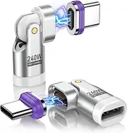 PD 240W 16PIN 180 Degree USB C Magnetic Adapter(2Pack)/USB C 90 Degree Adapter/Right Angle USB C Adapter/USB C to USB C Adapter for 1Phone 16/15 Series, Ma-Book Pro/1Pad Series, Samsung Galaxy White