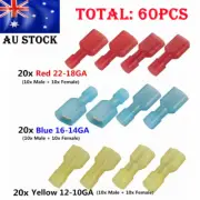 60PCS Quick Disconnect Nylon Insulated Spade Wire Connectors Crimp Terminals M/F