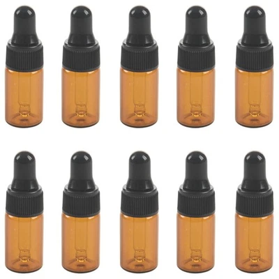 2X(10pcs 3ml Empty brown Glass Dropper Bottles with Pipette for Essential2338