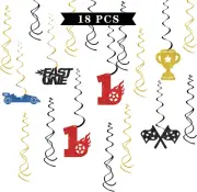 Race Car 1St Birthday Hanging Swirl Decorations - Glitter 18 Pcs Checkered Flags