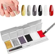 VERONNI Solid Nail Gel Polish Palette, 6 Colors Solid Paint Gel Polish Palette, Cream Nail Gel Manicure LED UV Gel Polish Gift Palette With Brush (05)
