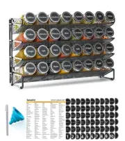 Spice Rack Organizer with 32 Spice Jars, 386 32 Jars, 15.3"W × 10.8"H Black