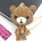 Betsey Johnson Champagne Mocha Baby Bear 3D Gold Pendant Necklace Free Gift Bag