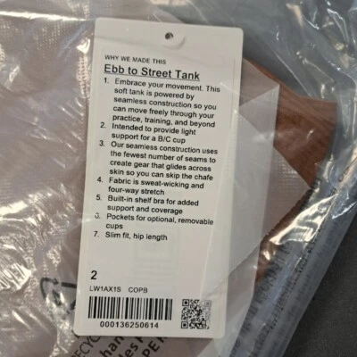 New Lululemon Ebb To Street Tank 2 Copper Brown Slim Fit Built In Bra Stretch.
